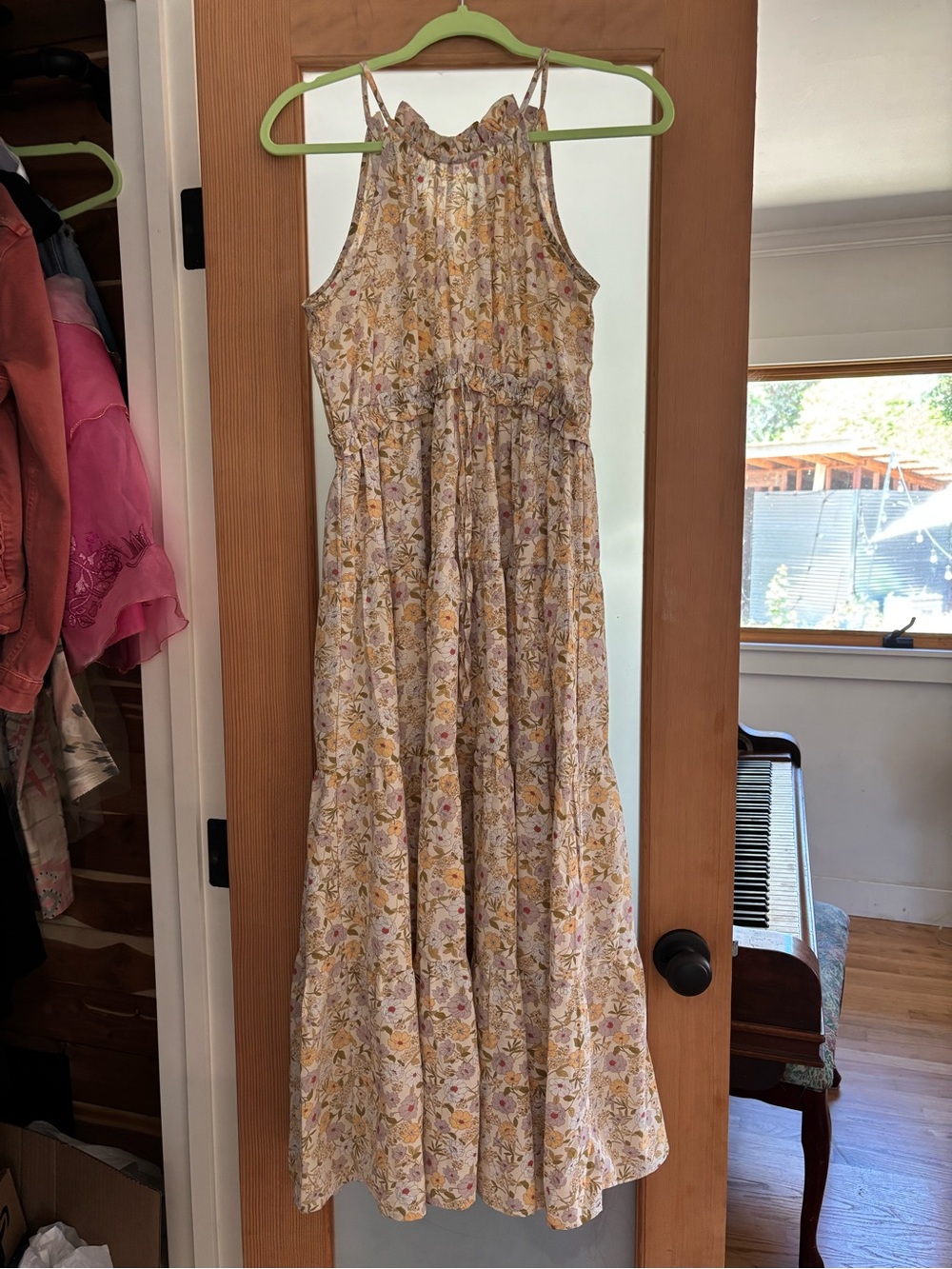 Sleeveless Floral Midi Dress in Soft Yellow